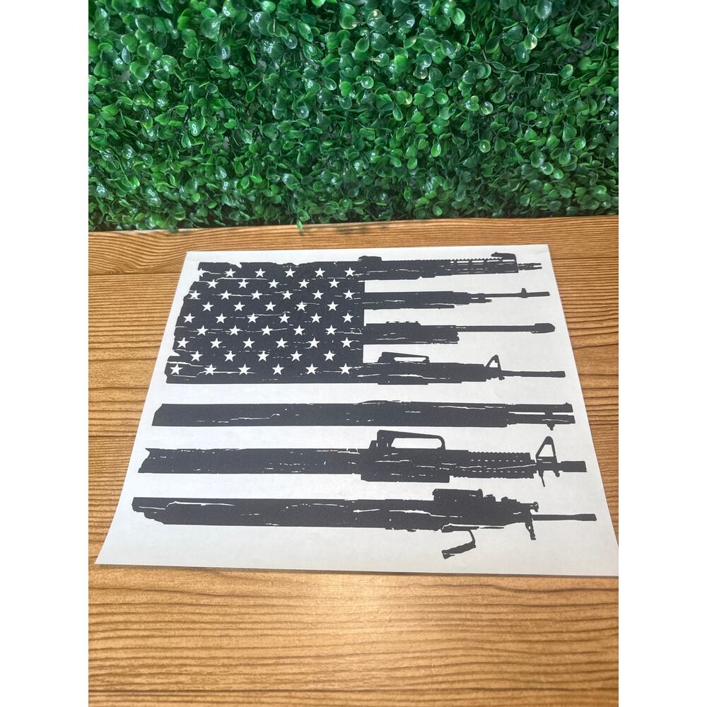 New Heat Transfer Design With American Gun Flag T-Shirt Design Craft Gift